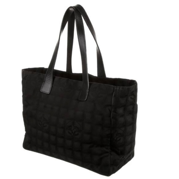 Authentic Chanel CHANEL New Travel Line Tote SM Bag Nylon Black Gently Used - Picture 1 of 6